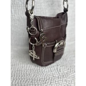 B Makowsky Brown Pebbled Leather Crossbody, Buckle Accent Purse Bag,  w/ Charms